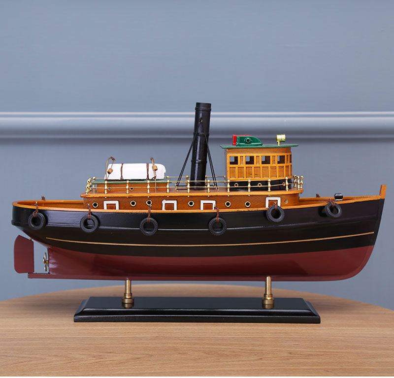 Log Simulation Fishing Boat Office Living Room Decoration Red and Black Wood Color Crafts Sailboat Decoration Wholesale