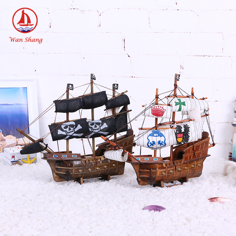45cm Pirate Ship Black Sailboat Decoration Model Solid Wood Wooden Handmade Mediterranean Decorations Wholesale