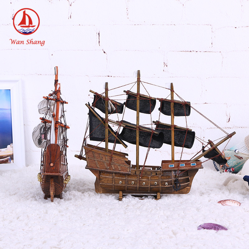 45cm Pirate Ship Black Sailboat Decoration Model Solid Wood Wooden Handmade Mediterranean Decorations Wholesale