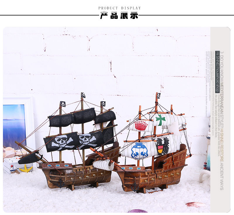 45cm Pirate Ship Black Sailboat Decoration Model Solid Wood Wooden Handmade Mediterranean Decorations Wholesale 45cm Pirate Ship Black Sailboat Decoration Model Solid Wood Wooden Handmade Mediterranean Decorations Wholesale