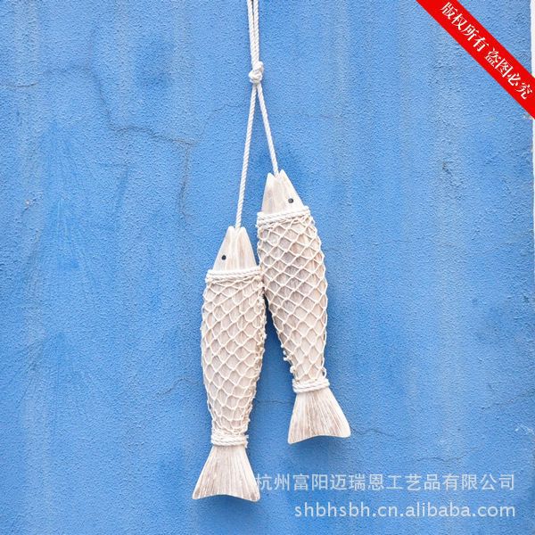 Small String of Ocean Hanging Ornaments Fish strings Wooden Mediterranean Carving Household MA04016