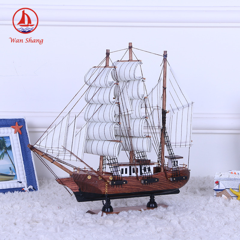 Painted Desk Ornaments 33cm Handmade Boat a Variety of Small Simulation Ship Model Solid Wood Window Sailing Crafts Decorations