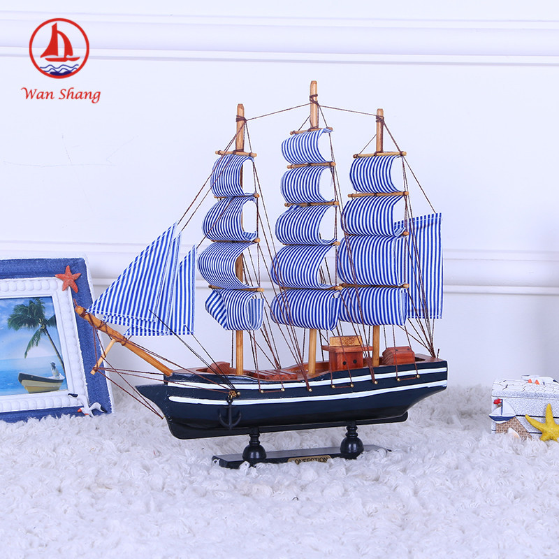 Painted Desk Ornaments 33cm Handmade Boat a Variety of Small Simulation Ship Model Solid Wood Window Sailing Crafts Decorations