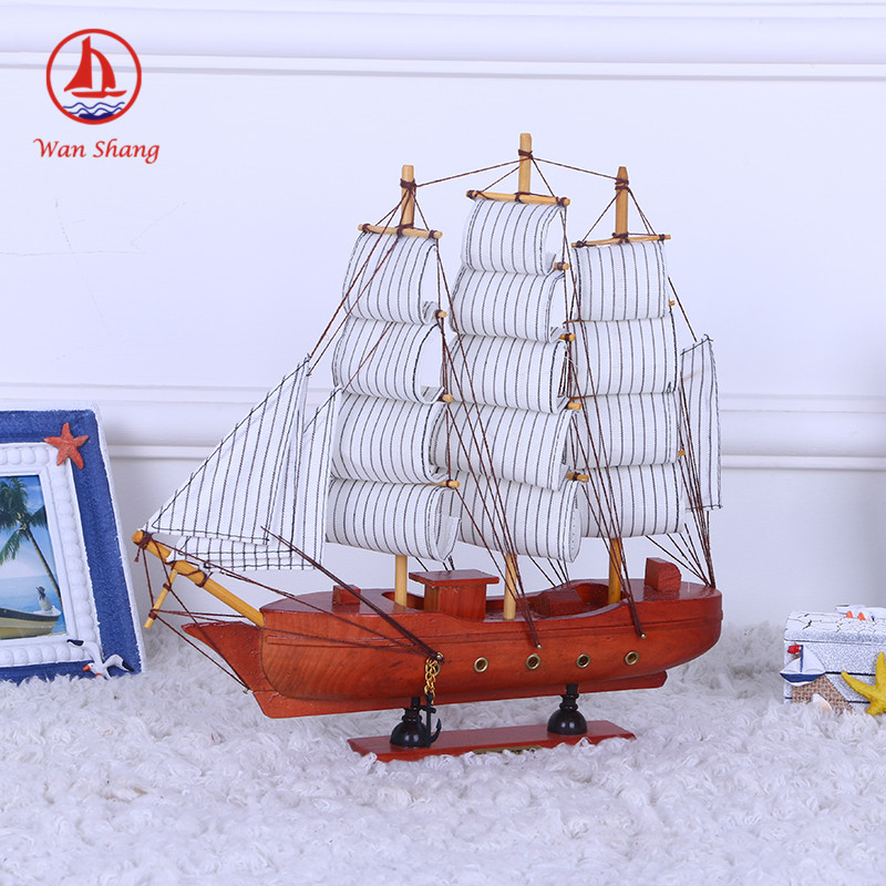 Painted Desk Ornaments 33cm Handmade Boat a Variety of Small Simulation Ship Model Solid Wood Window Sailing Crafts Decorations