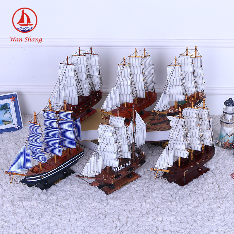 Painted Desk Ornaments 33cm Handmade Boat a Variety of Small Simulation Ship Model Solid Wood Window Sailing Crafts Decorations