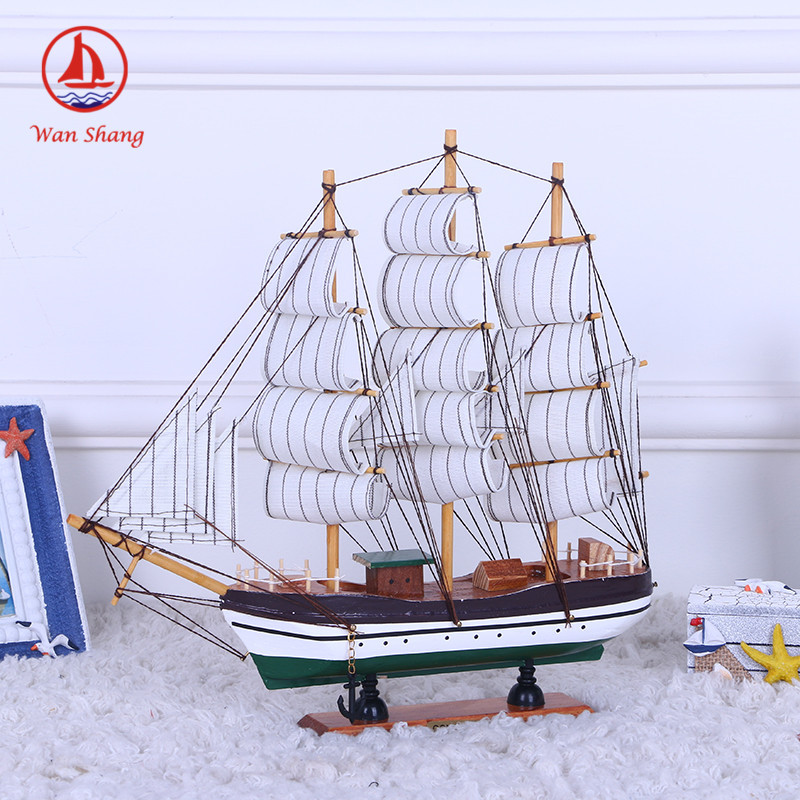 Painted Desk Ornaments 33cm Handmade Boat a Variety of Small Simulation Ship Model Solid Wood Window Sailing Crafts Decorations