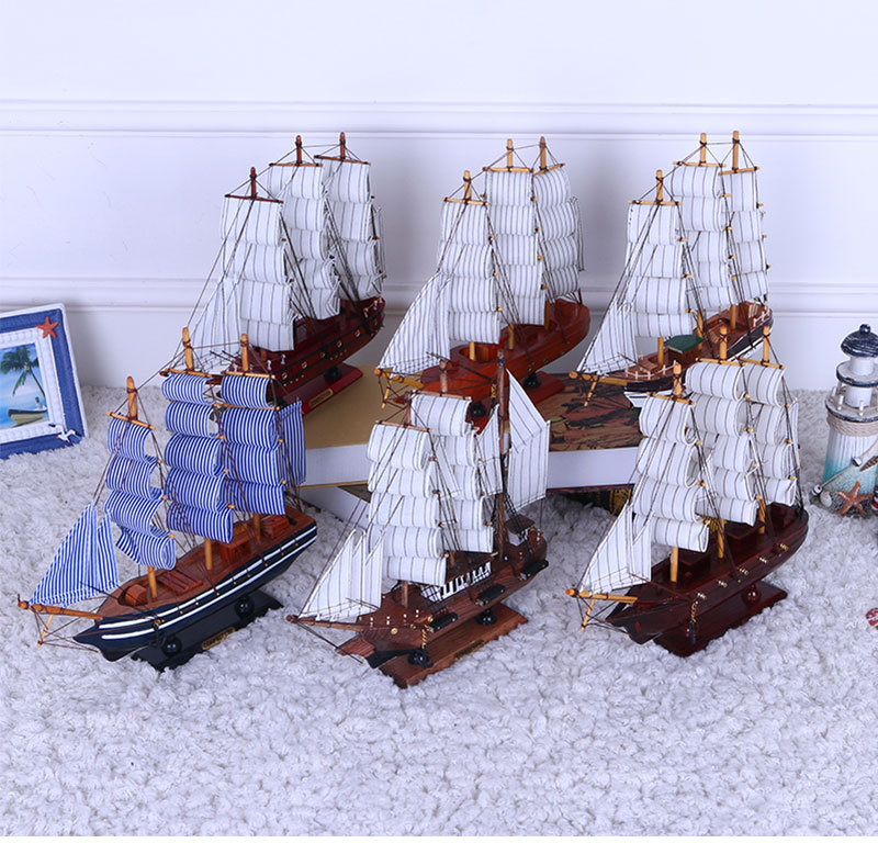 Painted Desk Ornaments 33cm Handmade Boat a Variety of Small Simulation Ship Model Solid Wood Window Sailing Crafts Decorations