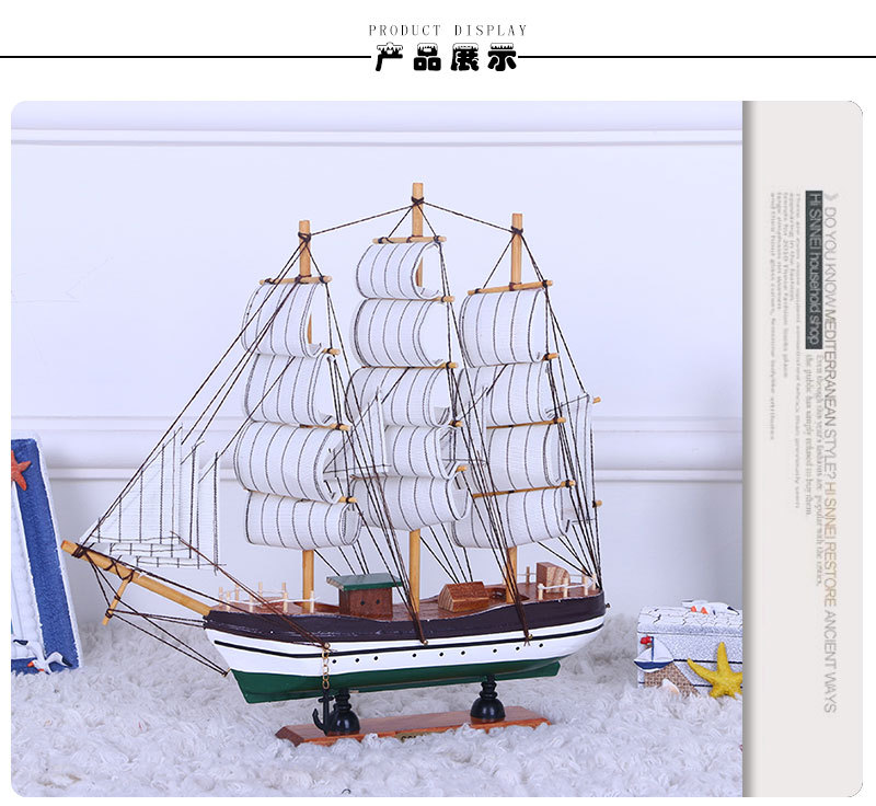 Painted Desk Ornaments 33cm Handmade Boat a Variety of Small Simulation Ship Model Solid Wood Window Sailing Crafts Decorations