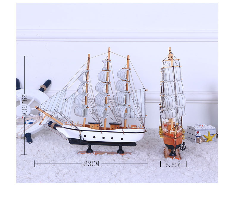Painted Desk Ornaments 33cm Handmade Boat a Variety of Small Simulation Ship Model Solid Wood Window Sailing Crafts Decorations