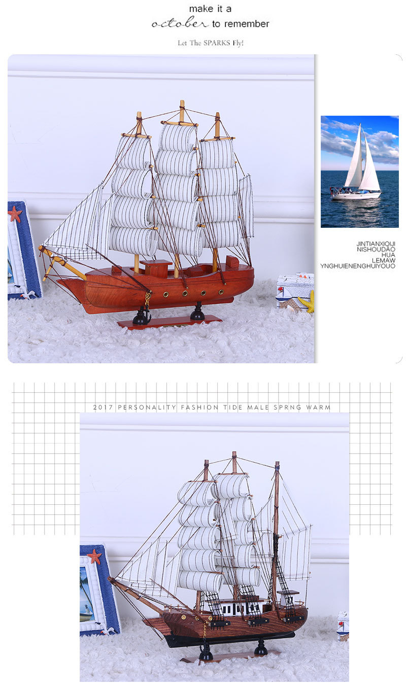 Painted Desk Ornaments 33cm Handmade Boat a Variety of Small Simulation Ship Model Solid Wood Window Sailing Crafts Decorations