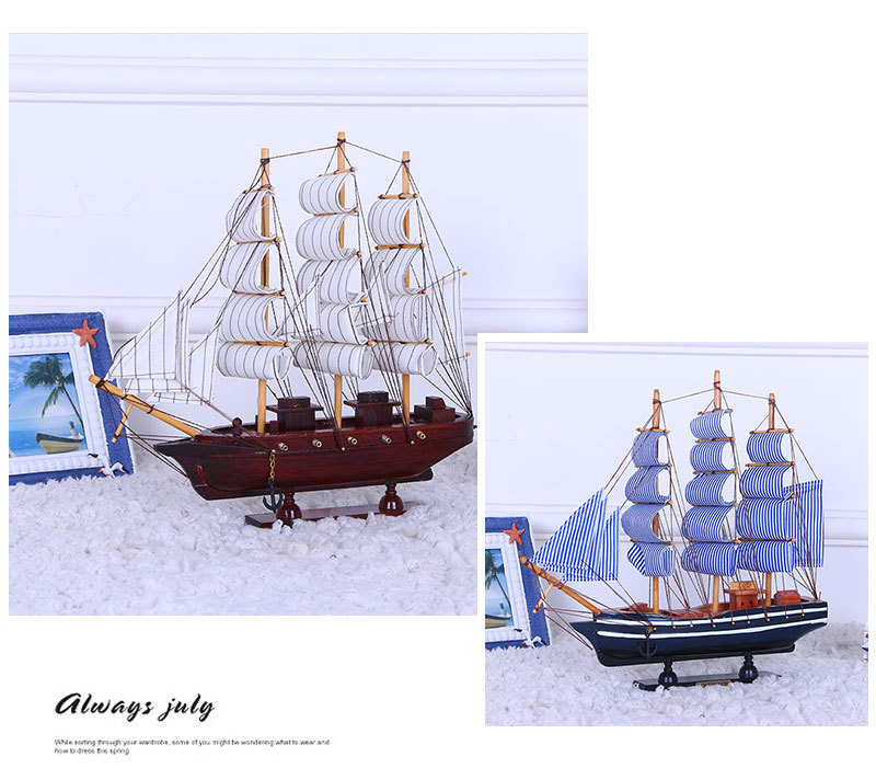 Painted Desk Ornaments 33cm Handmade Boat a Variety of Small Simulation Ship Model Solid Wood Window Sailing Crafts Decorations