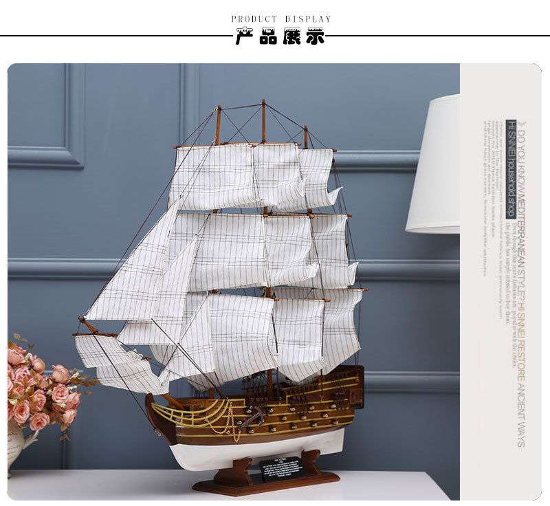 Painted Sailboat Handmade Crafts Simulation Sailboat Decoration Log Multi-Color Assembly Decoration Office Sailboat
