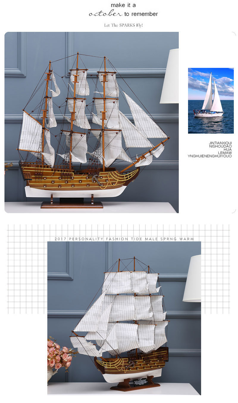 Painted Sailboat Handmade Crafts Simulation Sailboat Decoration Log Multi-Color Assembly Decoration Office Sailboat