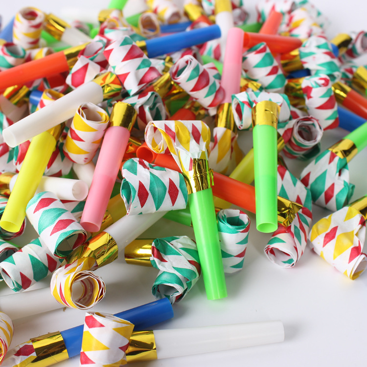 Factory Wholesale 6cm Square Paper Blowing Dragon Children's Birthday Party Supplies Birthday Whistle Cheering Props