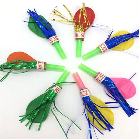 100 Children&#039;s Gold Silk Whistle Balloon Ribbon Whistle Blowouts Baby Birthday Dragon Whistle