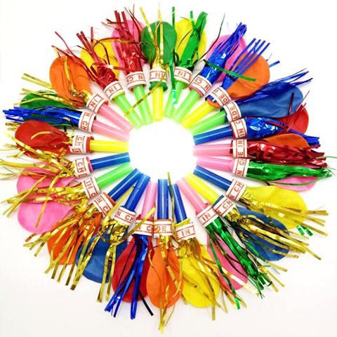100 Children's Gold Silk Whistle Balloon Ribbon Whistle Blowouts Baby Birthday Dragon Whistle