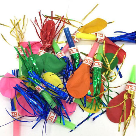 100 Children&#039;s Gold Silk Whistle Balloon Ribbon Whistle Blowouts Baby Birthday Dragon Whistle