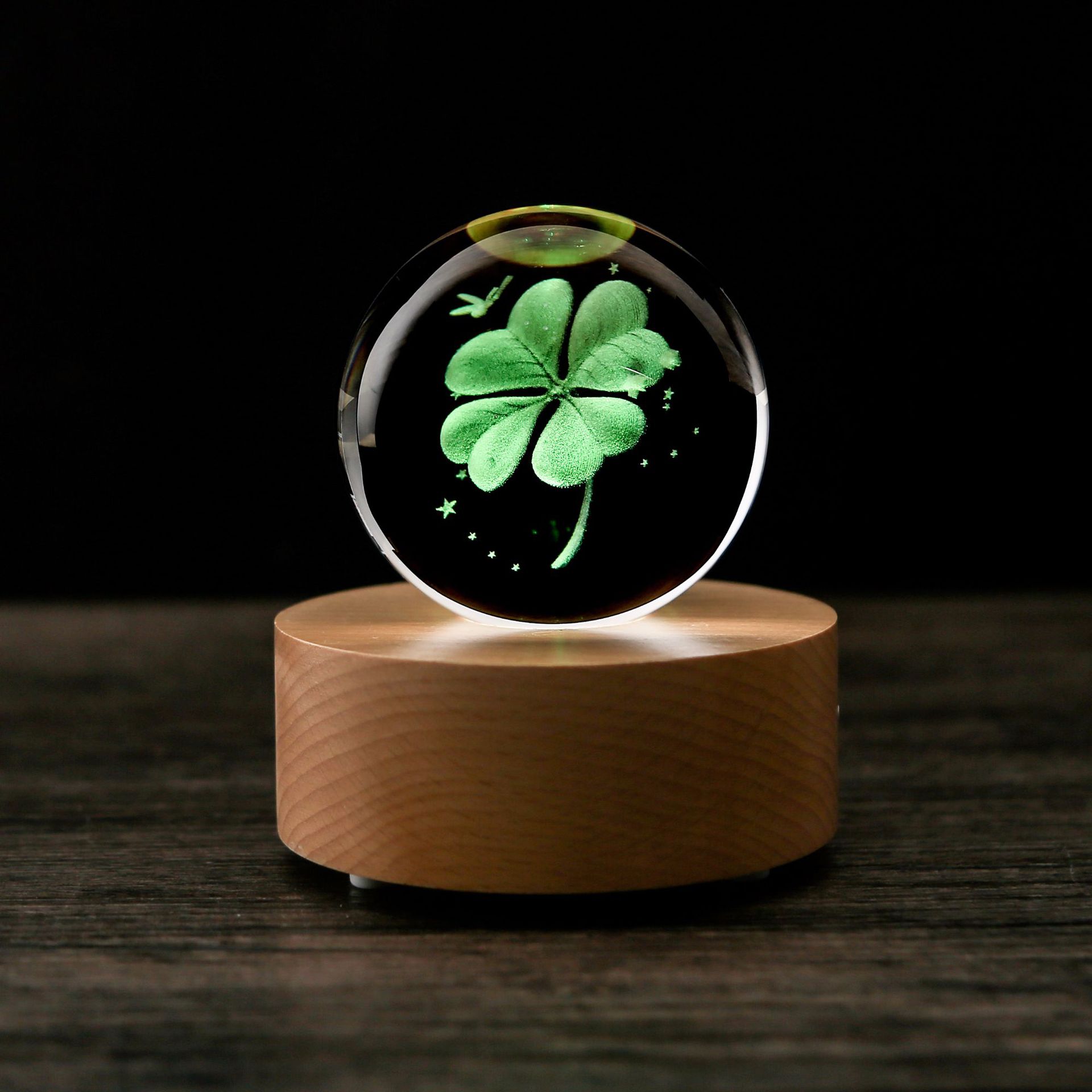 Solid Wood LED Lamp Holder Wireless Bluetooth Speaker Creative Crystal Ball Music Box Crafts Valentine's Day Birthday Gift