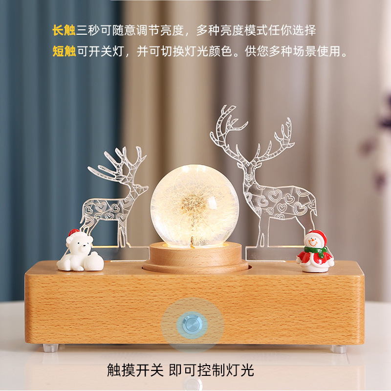 Wedding Romantic Preserved Fresh Flower Bluetooth Music Small Night Lamp Couple&#039;s Chinese Valentine&#039;s Day Gift One Deer Has Your Music Box