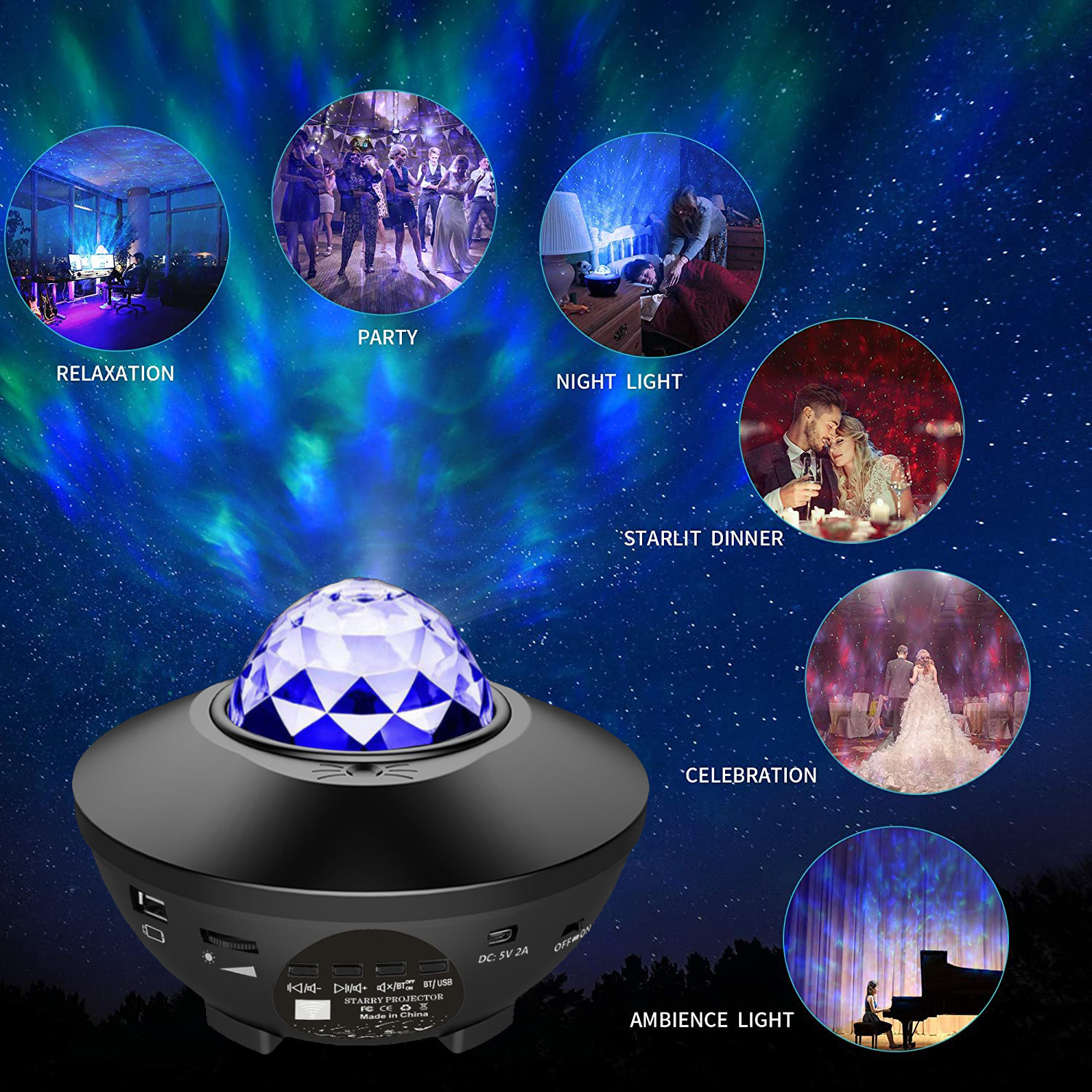 B Remote Control Star Light Projection Laser Bluetooth Music Bedside Atmosphere Colorful Water Bluetooth Music Lamp
