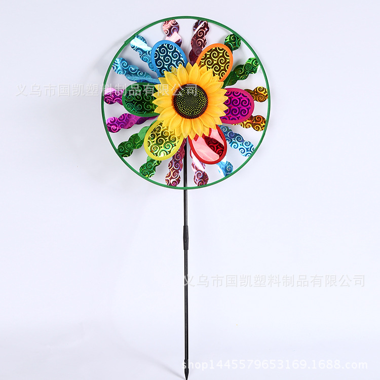 Factory Direct selling PVC Flash Disk Sparkles Creative three-Layer sunflower Big Windmill Wholesale Children&#039;s Toys