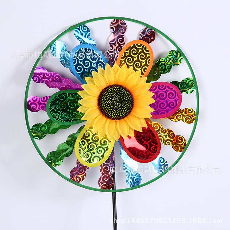 Factory Direct selling PVC Flash Disk Sparkles Creative three-Layer sunflower Big Windmill Wholesale Children&#039;s Toys