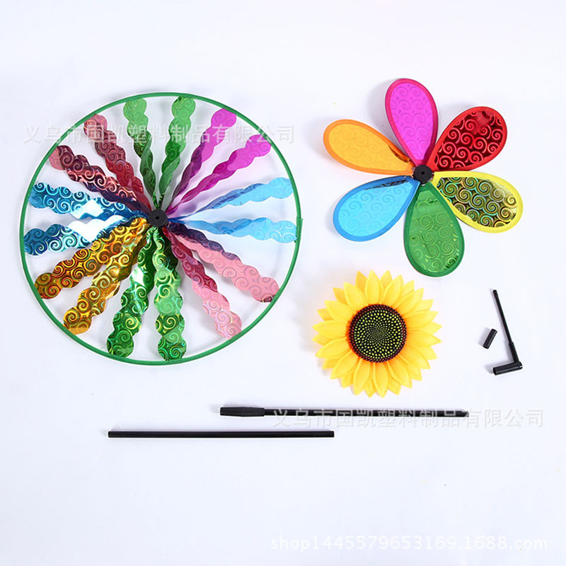 Factory Direct selling PVC Flash Disk Sparkles Creative three-Layer sunflower Big Windmill Wholesale Children&#039;s Toys