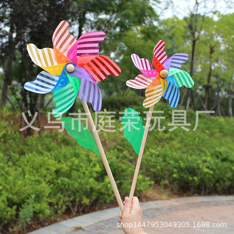 Tingrong Popular Striped Wooden Pole Windmill Self-Produced and Self-Sold More Sizes Pastoral Real Estate Kindergarten Decorating Windmill