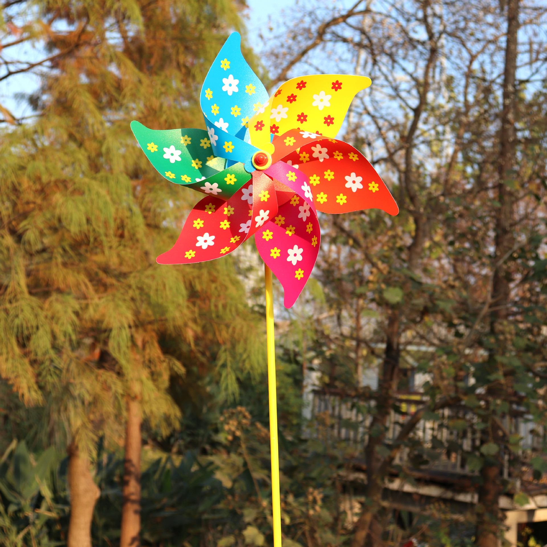 30cm Six-Leaf Plum Windmill DIY Colorful Children's Toys PVC Waterproof Outdoor Park Scenic Spot Plug-in Advertising