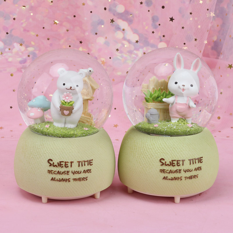 Fresh Animal Cartoon Snow Crystal Ball Music Creative Decoration Wedding Crystal Animal