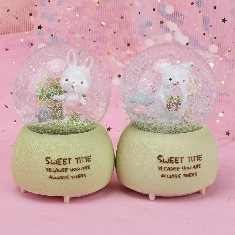 Fresh Animal Cartoon Snow Crystal Ball Music Creative Decoration Wedding Crystal Animal