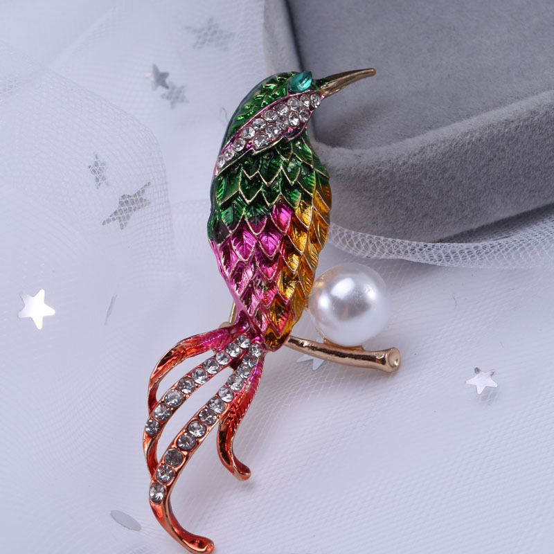 New crystal enamel pearl animal brooch Korean version of the drill lovely animal brooch joker