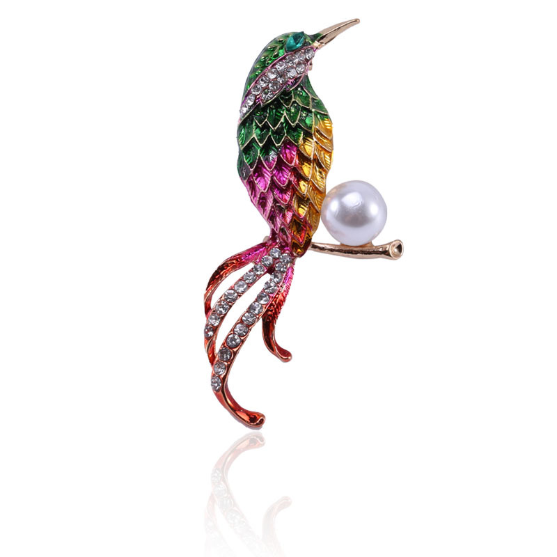 New crystal enamel pearl animal brooch Korean version of the drill lovely animal brooch joker