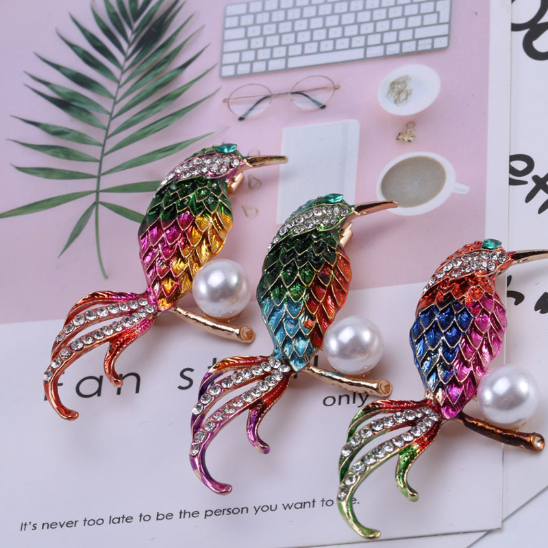 New crystal enamel pearl animal brooch Korean version of the drill lovely animal brooch joker