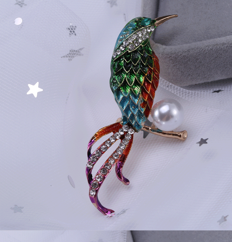 New crystal enamel pearl animal brooch Korean version of the drill lovely animal brooch joker