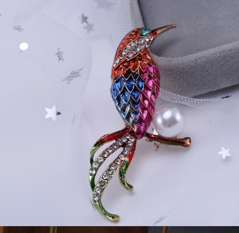 New crystal enamel pearl animal brooch Korean version of the drill lovely animal brooch joker