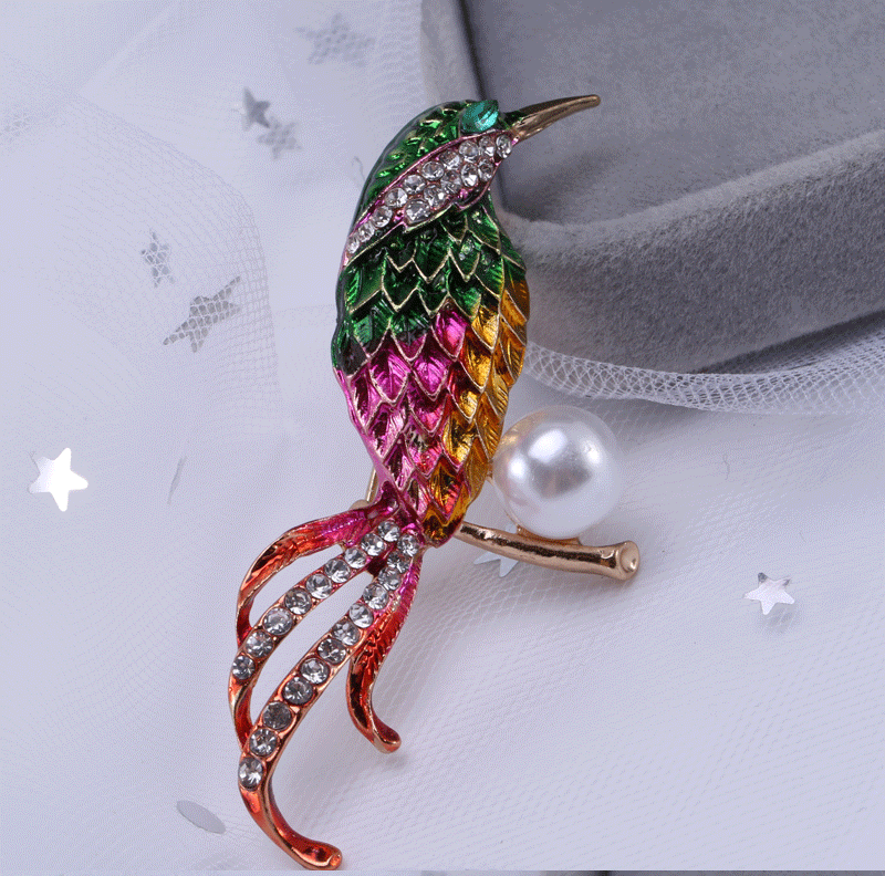 New crystal enamel pearl animal brooch Korean version of the drill lovely animal brooch joker