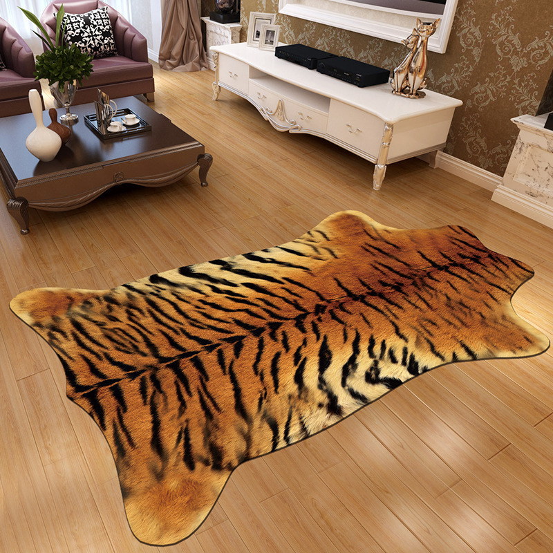 Faux Fur Carpet Floor Mat Simulation Animal Skin Crystal Velvet Printed Carpet Living Room Bedroom Bedside Mats Door Mat