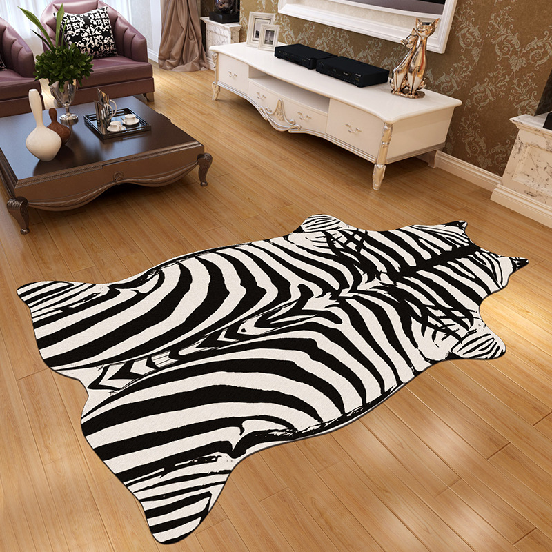 Faux Fur Carpet Floor Mat Simulation Animal Skin Crystal Velvet Printed Carpet Living Room Bedroom Bedside Mats Door Mat