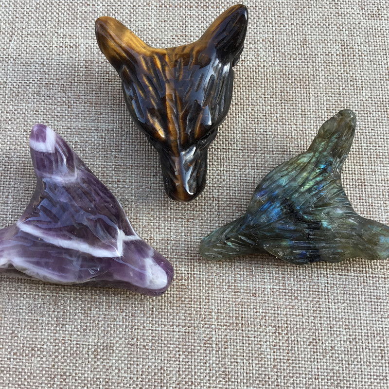 Natural Crystal Stone Wolf Head Pendant Necklace Pendant DIY Ornament Crystal Animal