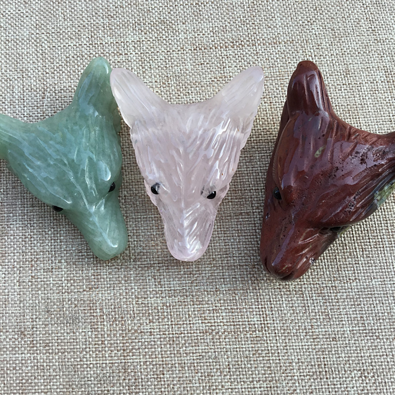 Natural Crystal Stone Wolf Head Pendant Necklace Pendant DIY Ornament Crystal Animal