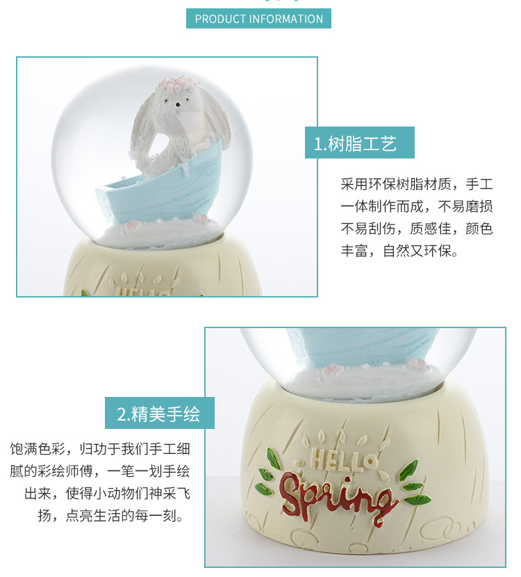 FHH New Creative Cartoon Animal Cute Bunny Crystal Ball Student Couple Crystal Animal
