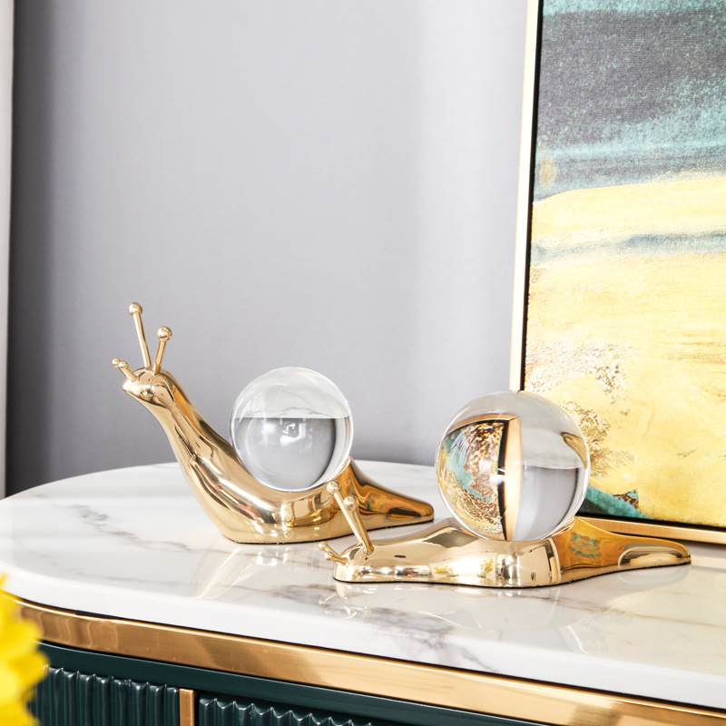 Pure Copper Snail Crystal Decoration Office Living Room Study Wine Cabinet Nordic Entry Luxury Crystal Animal