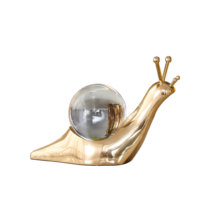 Pure Copper Snail Crystal Decoration Office Living Room Study Wine Cabinet Nordic Entry Luxury Crystal Animal