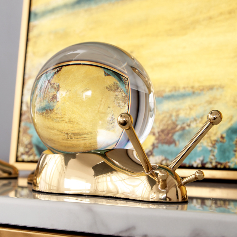 Pure Copper Snail Crystal Decoration Office Living Room Study Wine Cabinet Nordic Entry Luxury Crystal Animal