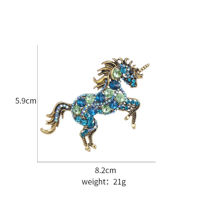 European and American Fashion Crystal Unicorn Brooch Plating Ancient &amp; Gold Retro Animal Corsage Women&#039;s Clothing Accessories Pin Wholesale