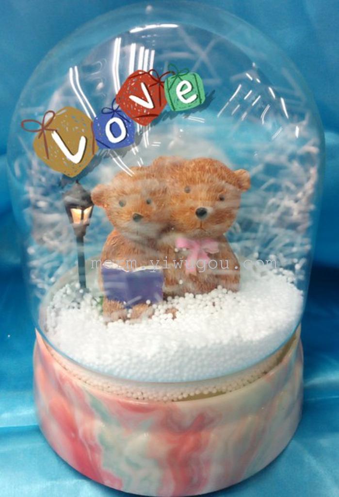 Factory direct the snowflake ball music box music lovers bear windmill snow snow ball plastic glass ball