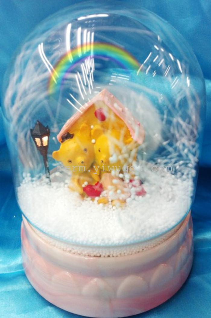 Factory direct the snowflake ball music box music lovers bear windmill snow snow ball plastic glass ball
