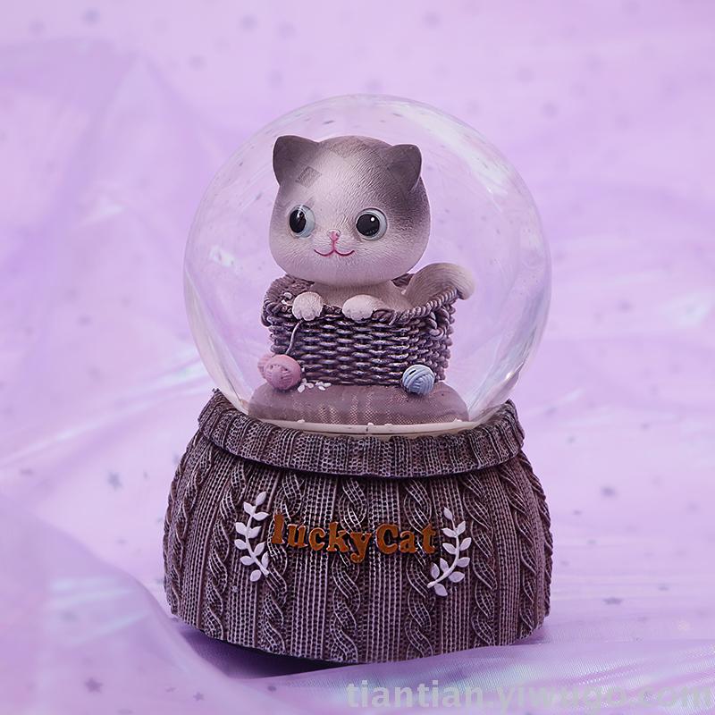 Resin craft Set up a lovely Cat Crystal Ball music box dream Luminous Snowflake Music box Resin craft Set up a lovely Cat Crystal Ball music box dream Luminous Snowflake Music box