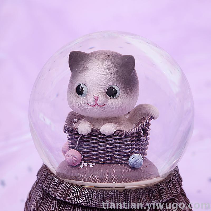 Resin craft Set up a lovely Cat Crystal Ball music box dream Luminous Snowflake Music box Resin craft Set up a lovely Cat Crystal Ball music box dream Luminous Snowflake Music box